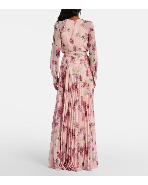 Erdem Red Floral Pleated Voile Gown