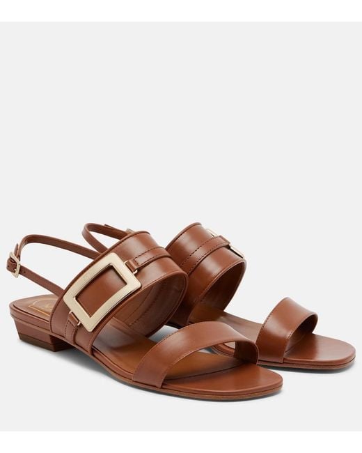 Roger Vivier Brown Belle Vivier Leather Slingback Sandals