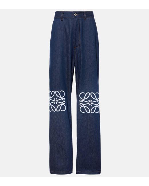 Loewe Blue Anagram Mid-rise Wide-leg Jeans
