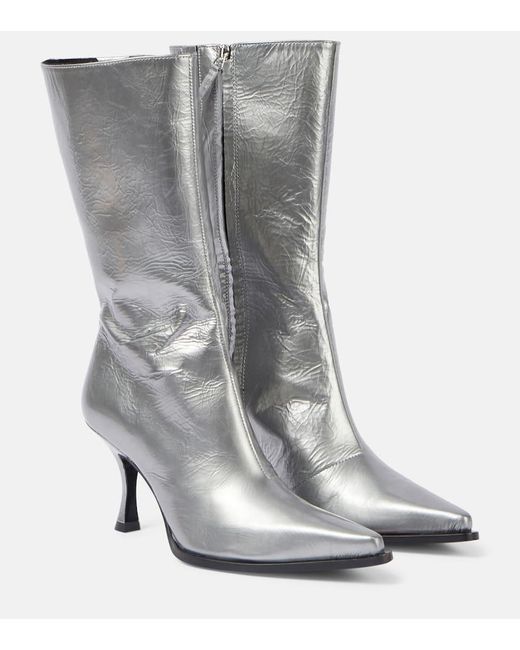Acne Gray Metallic Leather Ankle Boots