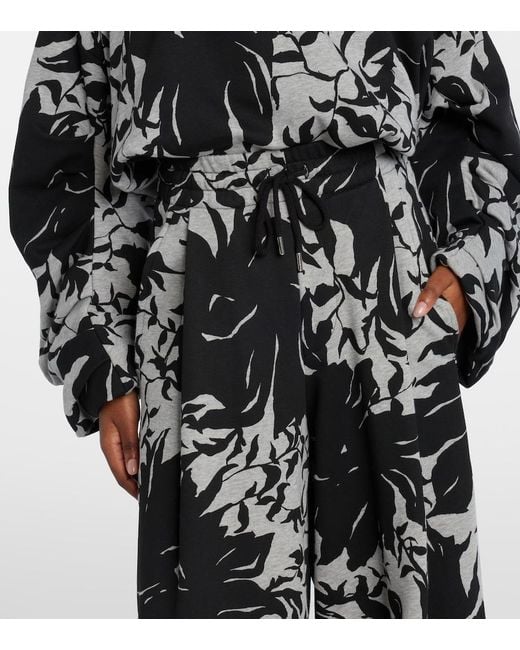 Dries Van Noten Black Floral Pleated Cotton Jersey Sweatpants