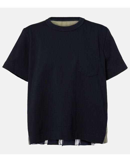 Sacai Blue Cotton Jersey And Twill T-Shirt