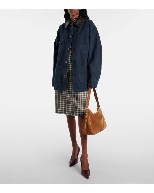 Prada Blue Oversized Cotton Leather-Trimmed Jacket