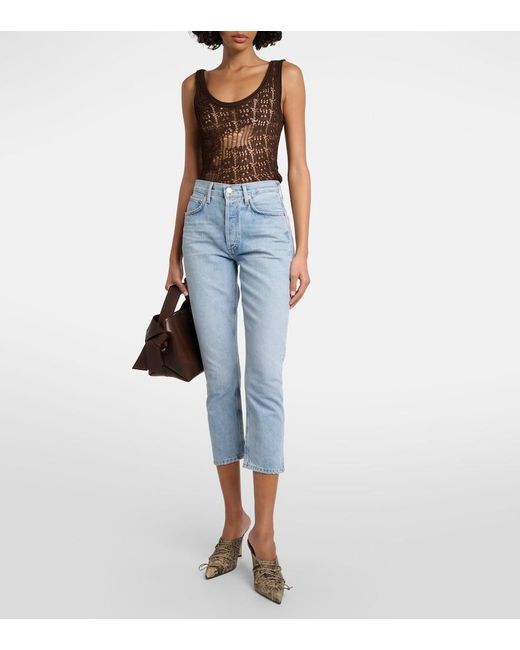 Agolde Blue Riley High-Rise Cropped Straight Jeans