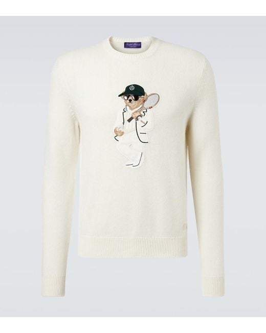 Ralph Lauren White Polo Bear Cashmere Sweater for men