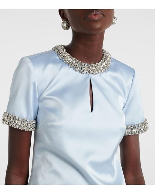 Self-Portrait Blue Embellished Satin Minidress
