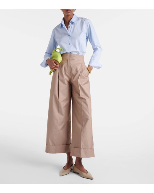 Max Mara Brown Pleated Cotton-blend Twill Wide-leg Pants
