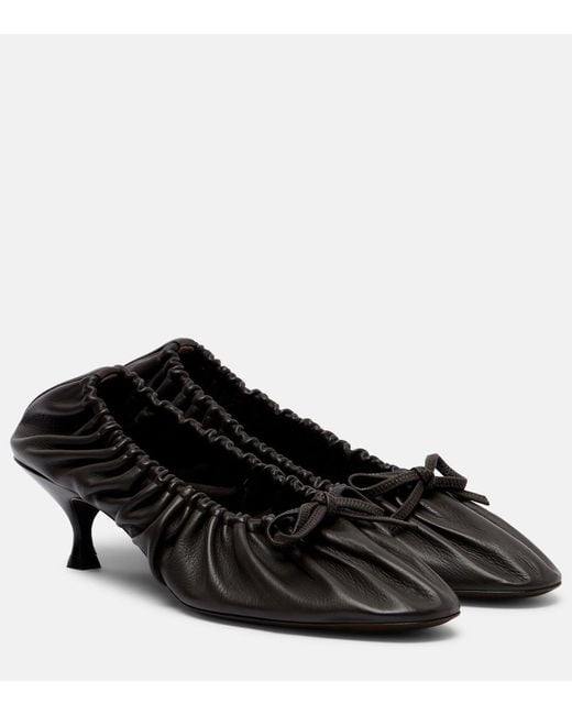 Herbert Levine Black Gather Around Ruched Leather Pumps