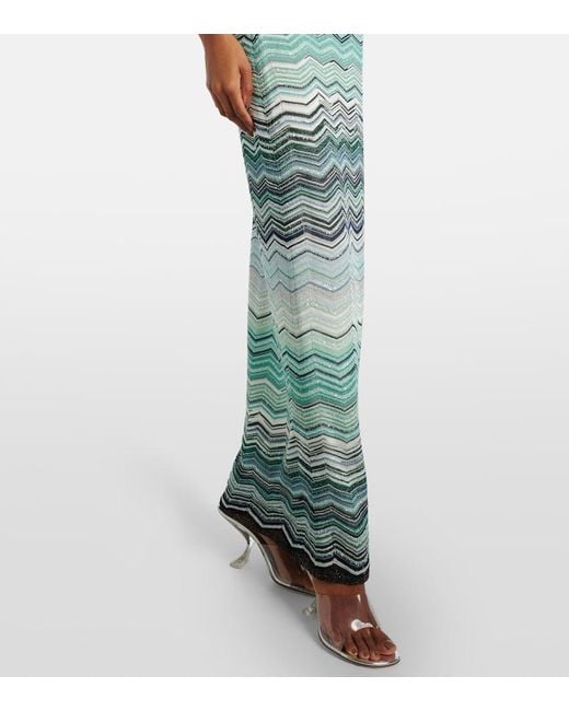 Missoni Blue Zigzag One-Shoulder Lame Maxi Dress