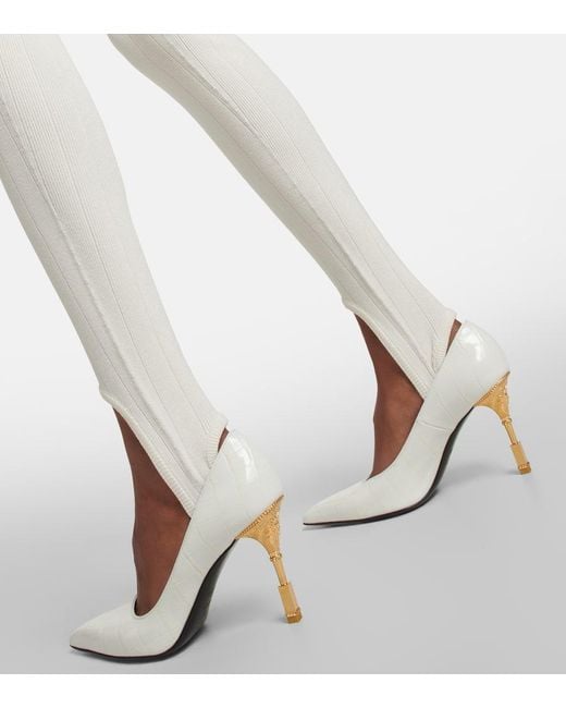 Leggings A Vita Alta Con Staffe di Balmain in Natural