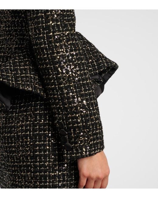 Safiyaa Black Tomomi Sequined Peplum Tweed Jacket