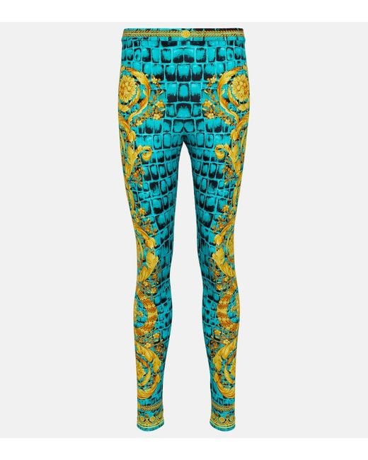 Versace Blue Regalia Baroque Jersey Leggings
