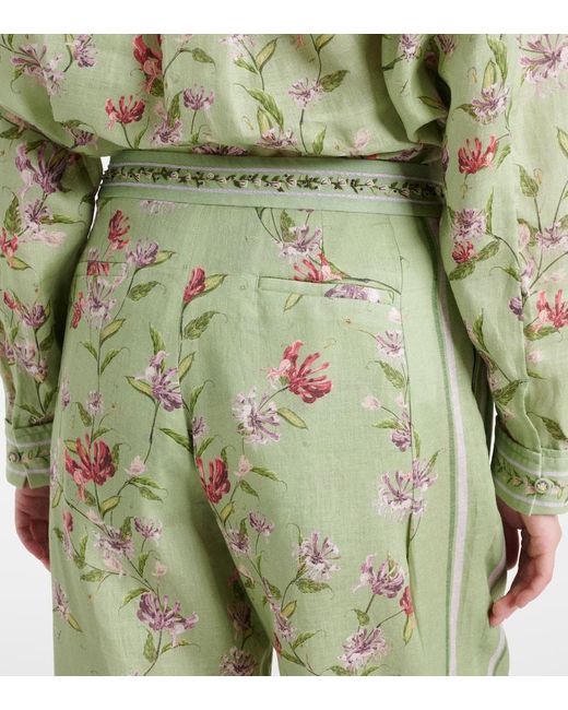 Agua Bendita Green Weite Hose Florecer Honeysuckle Aus Leinen