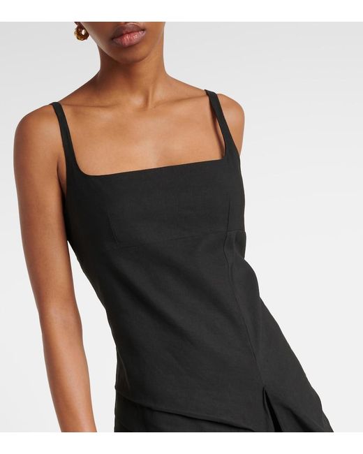 Dries Van Noten Black Draped Pleated Linen And Cotton Midi Dress