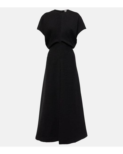 Totême  Black Slouch-Waist Plissé Midi Dress