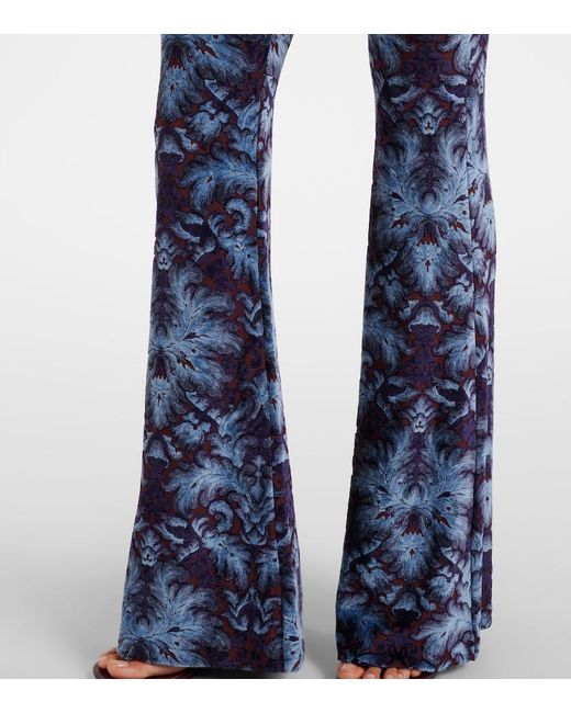 Etro Blue Printed Crepe High-Rise Flared Pants