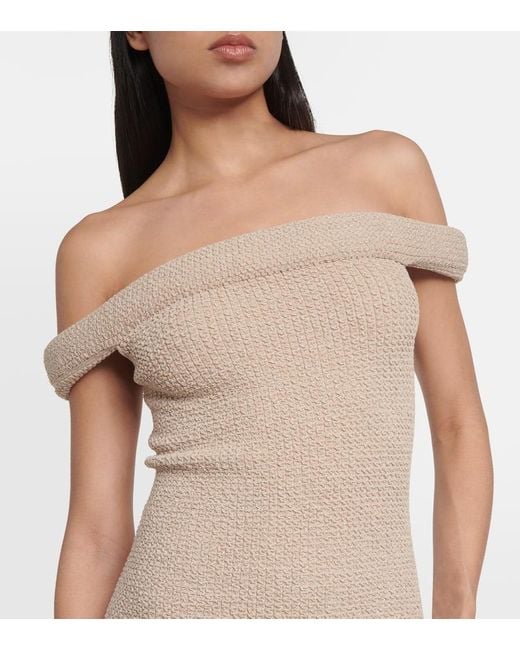 Totême  Natural Knitted Off-shoulder Midi Dress