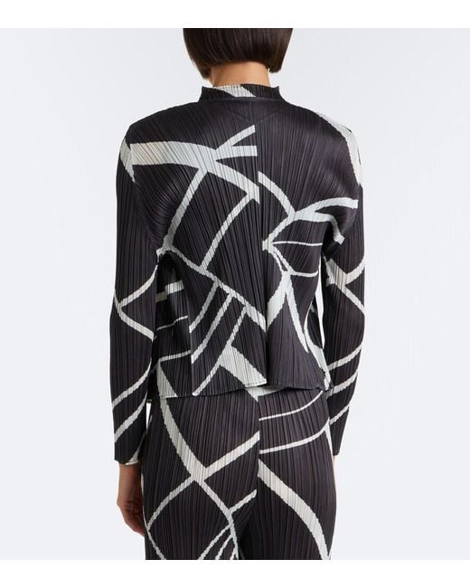 Pleats Please Issey Miyake Black Fold Line Pleated Printed Cardigan