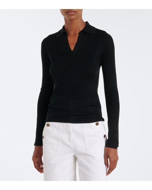 Max Mara Black Ribbed-Knit Silk And Cashmere Polo Sweater