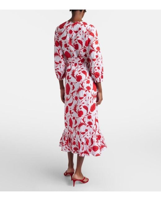 Heidi Klein Red Evia Floral Ruffled Linen Wrap Dress