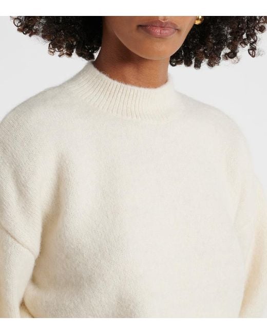 Jacquemus White Relaxed Fit Alpaca Blend Sweater With Tonal Logo