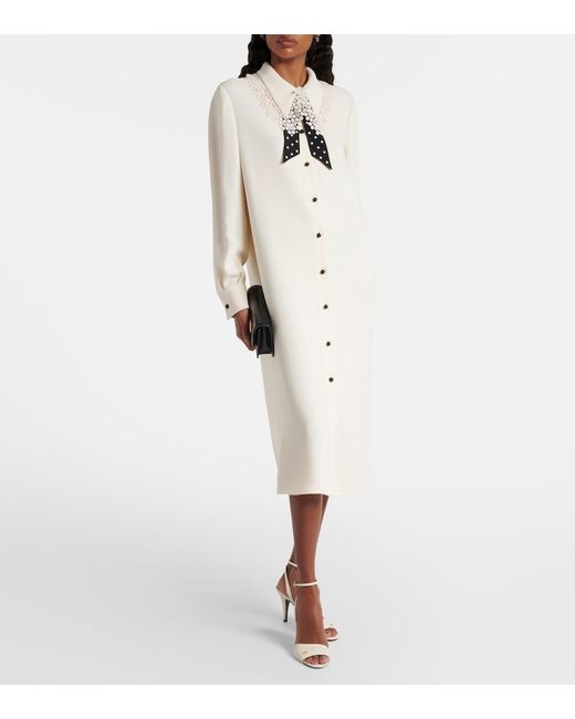 Valentino Natural Cady Couture Lace-Trimmed Midi Dress