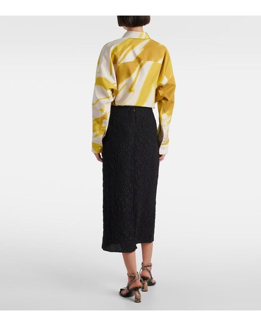 Dries Van Noten Black Gathered Midi Skirt