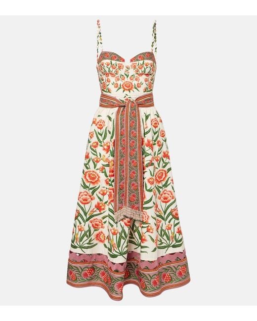 Farm Rio White Printed Cotton Midi Dress