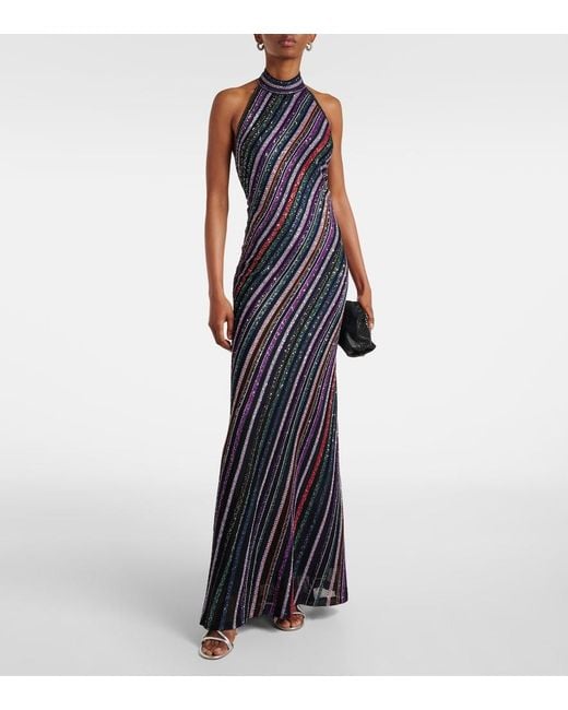Missoni Blue Sequined Striped Gown
