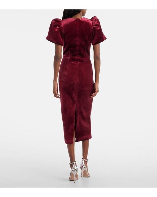 Rebecca Vallance Red Edwiena Embellished Velvet Midi Dress