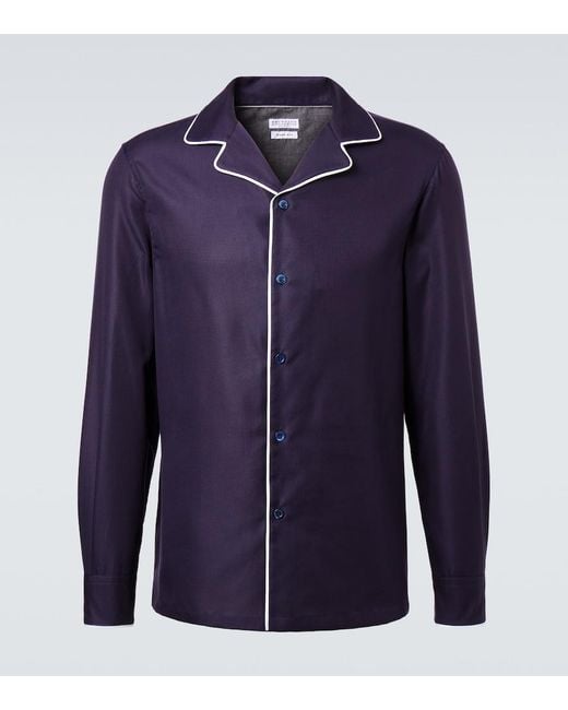 Brunello Cucinelli Pyjama-Hemd Aus Baumwolle in Blue für Herren