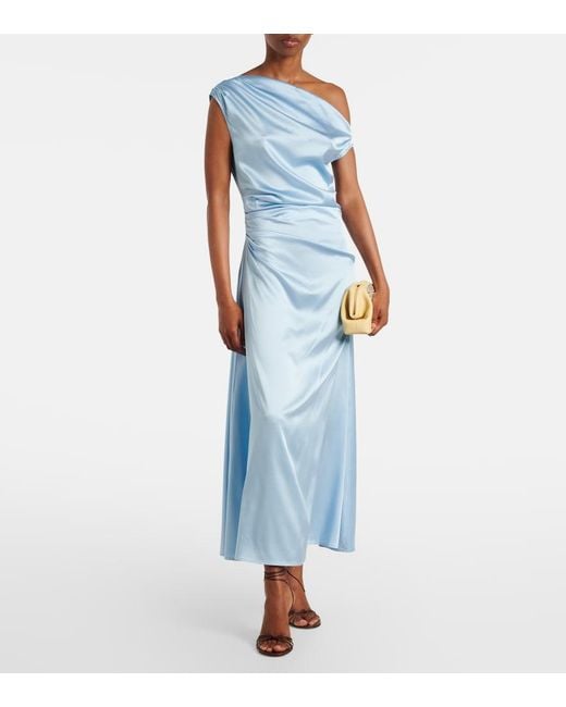 Staud Blue Phare Silk-Blend Satin Cocktail Dress