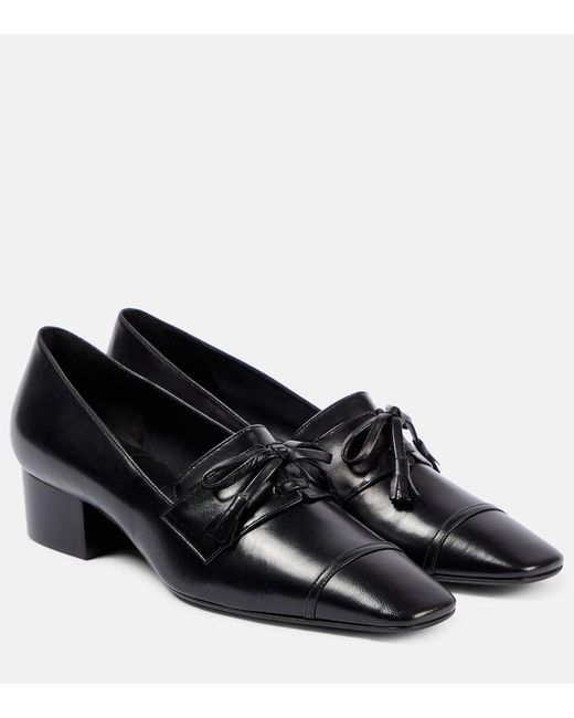 The Row Black Park Leather Loafer Pumps