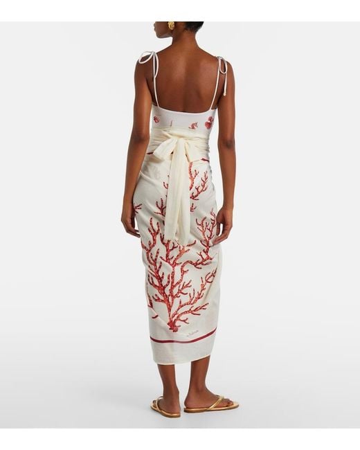 Agua Bendita Pink Lavanda Printed Cotton And Silk Beach Cover-Up