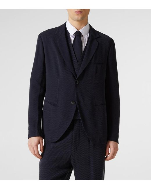 Giorgio Armani Blue Chevron Jacquard Blazer for men