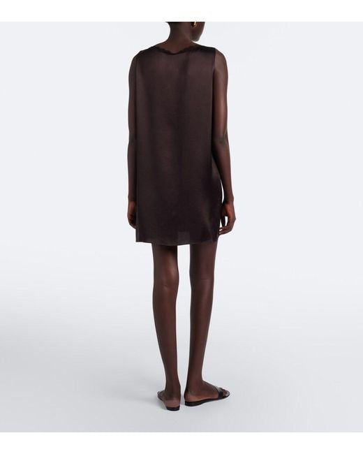 Leset Brown Barb Lace-Trimmed Satin Minidress