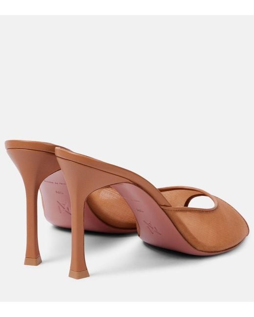 AMINA MUADDI Brown Alexa 95 Leather-Trimmed Mesh Mules