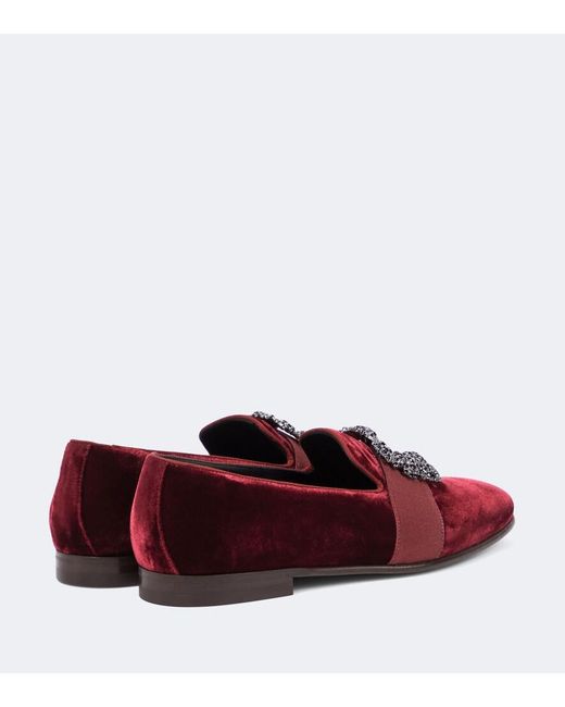 Manolo Blahnik Red Carlton Embellished Velvet Loafers for men