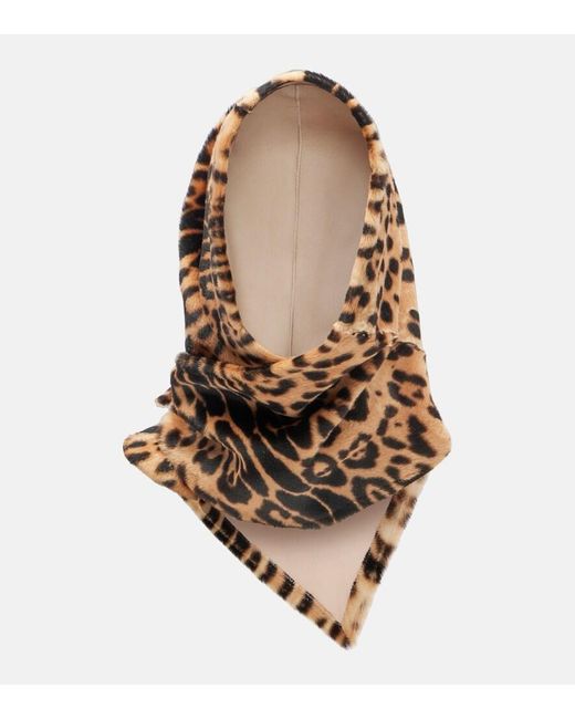 Nour Hammour Natural Foulard Leopard-Print Shearling Scarf