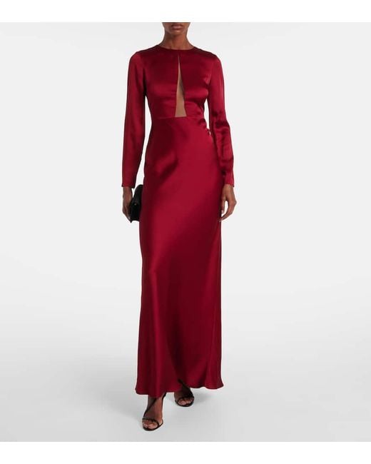 Max Mara Red Bird Satin Maxi Dress