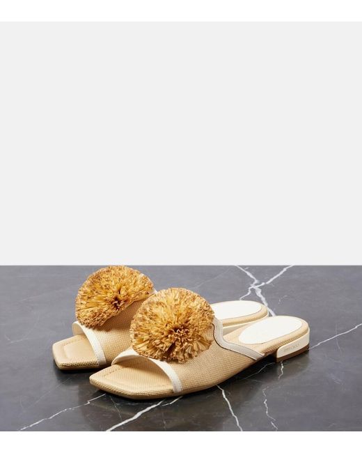 Jimmy Choo Metallic Nako Leather-Trimmed Raffia Slides