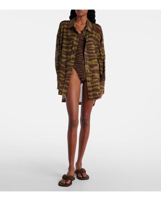 The Attico Brown Zebra-Print Cotton Muslin Shirt