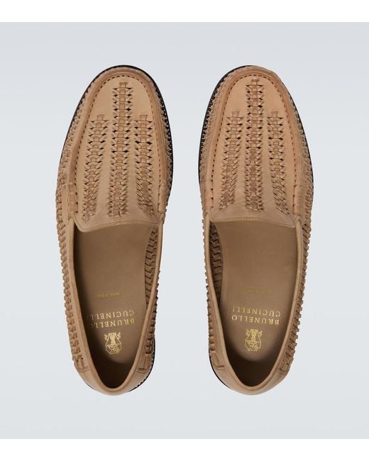 Brunello Cucinelli Brown Woven Leather Loafers for men