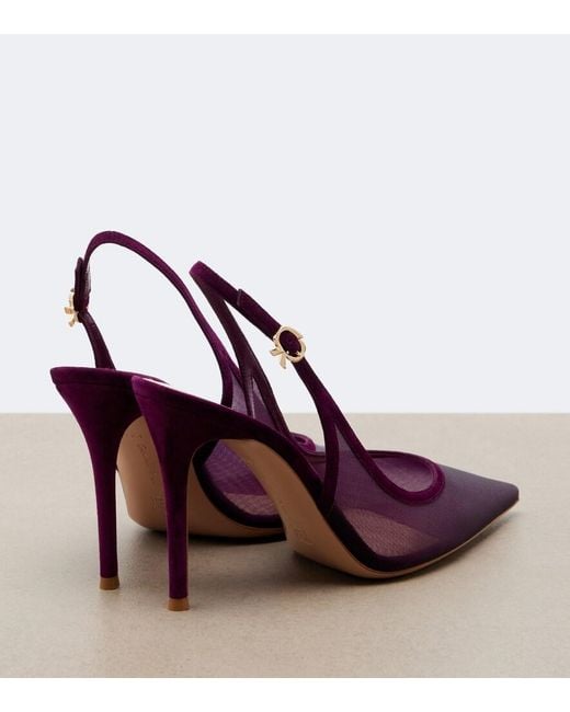 Gianvito Rossi Purple Suede-Trimmed Organza Slingback Pumps