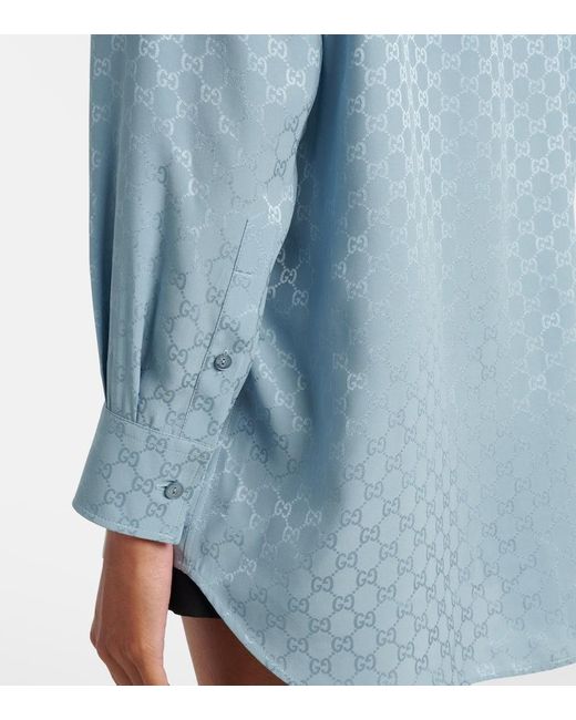 Camisa De Seda Con Gg Gucci de color Blue
