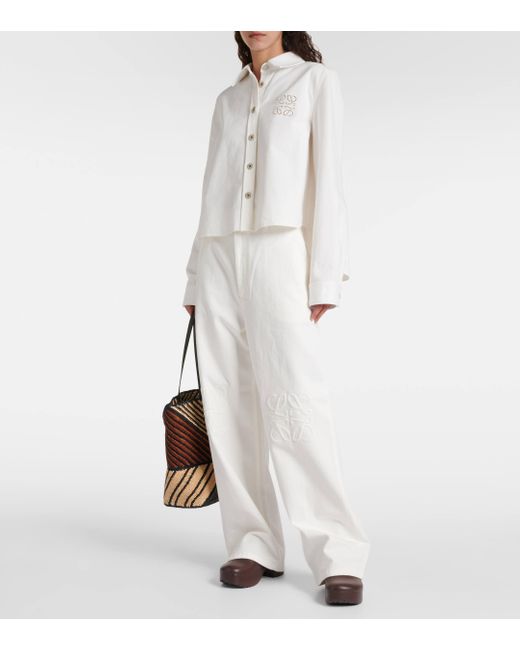 Loewe White Anagram Low-rise Wide-leg Jeans