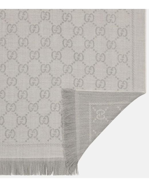 Gucci Gray Gg Wool Jacquard Scarf