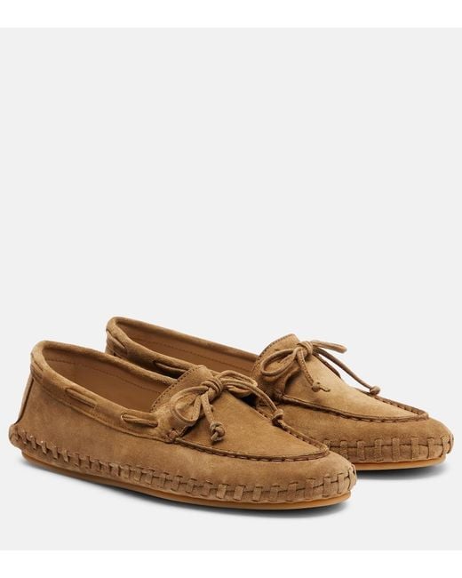 Le Monde Beryl Brown Driver Embroidered Suede Loafers