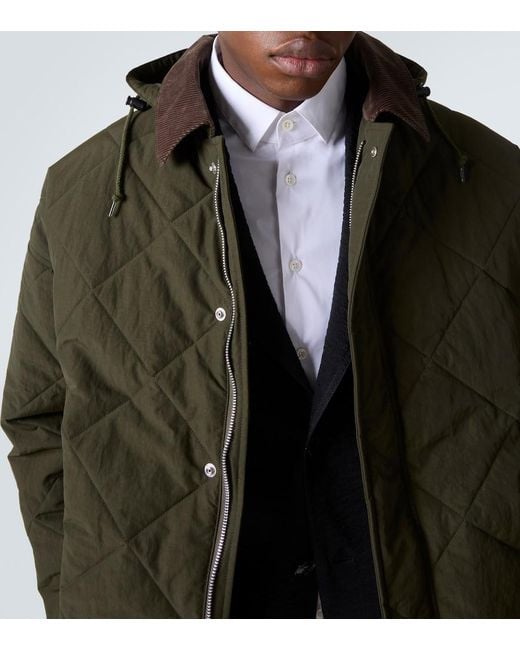 Comme des Garçons Green Corduroy-Trimmed Quilted Hooded Jacket for men
