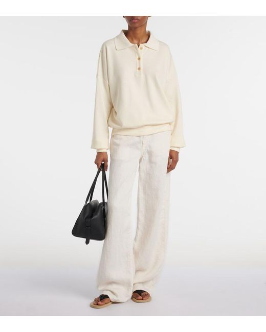 The Row White Corzas Cotton And Cashmere Polo Sweater